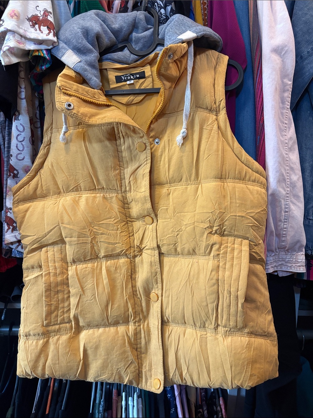 Mustard Yellow Quilted Hooded Puffer Vest